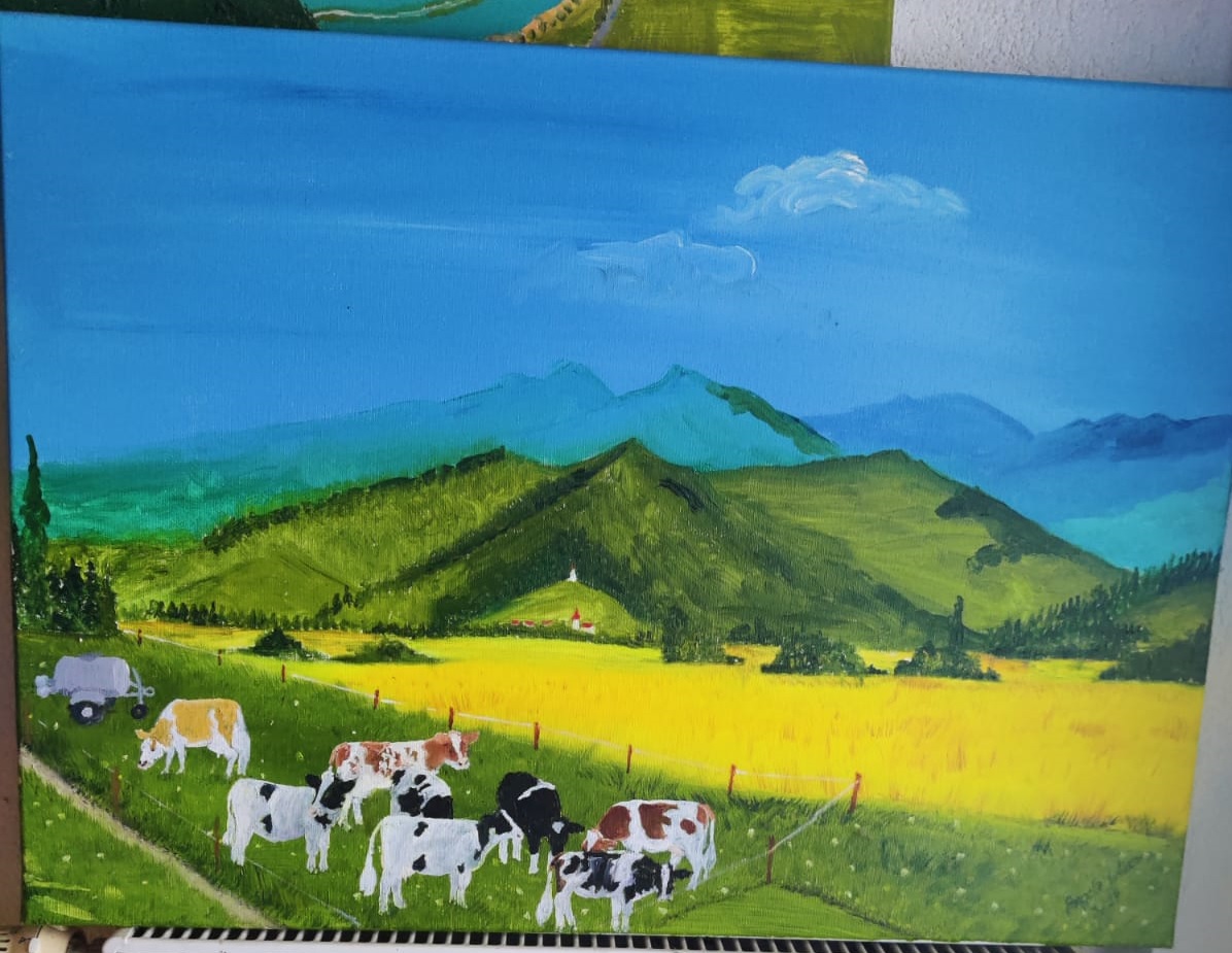 Weidende Rinder im Dreisamtal, Kirchzarten mit Girsberg